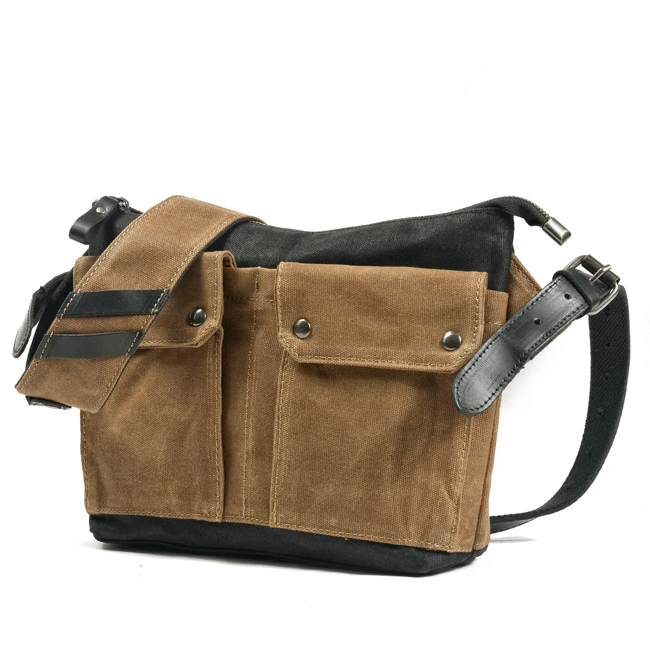 REALAIOT Retro oil wax canvas contrasting color messenger bag men's and women's small mini carry-on bag daily leisure outdoor cycling bag