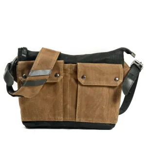 REALAIOT Retro oil wax canvas contrasting color messenger bag men's and women's small mini carry-on bag daily leisure outdoor cycling bag