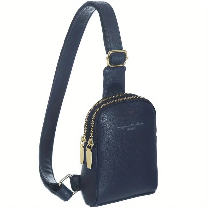 realaiot  Simple Faux Leather Sling Bag, Multi Functional Crossbody Bag, Casual Chest Bag For Travel, Sports, Cycling