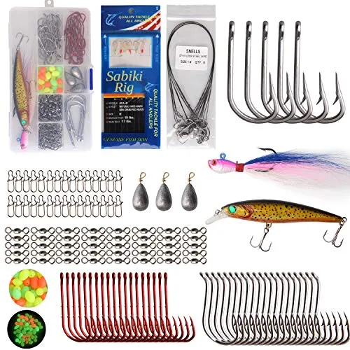 Saltwater Fishing Lures Surf Fishing Tackle Box, 157pcs Surf Fishing Bait Rigs Minnow Lure Bucktail Jig Hooks Sinker Fishing Gear Accessories