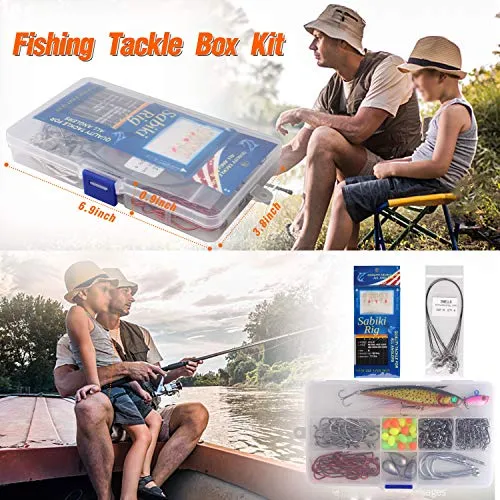 Saltwater Fishing Lures Surf Fishing Tackle Box, 157pcs Surf Fishing Bait Rigs Minnow Lure Bucktail Jig Hooks Sinker Fishing Gear Accessories