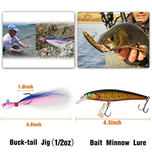 Saltwater Fishing Lures Surf Fishing Tackle Box, 157pcs Surf Fishing Bait Rigs Minnow Lure Bucktail Jig Hooks Sinker Fishing Gear Accessories