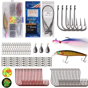 Saltwater Fishing Lures Surf Fishing Tackle Box, 157pcs Surf Fishing Bait Rigs Minnow Lure Bucktail Jig Hooks Sinker Fishing Gear Accessories