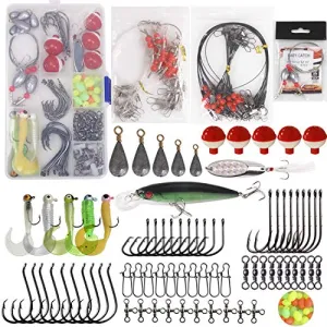 Saltwater Surf Fishing Tackle Kit -138pcs Leader Rigs Saltwater Lures Spoon Sinker Weights Floats Hooks Swivel Beach Fishing Gear