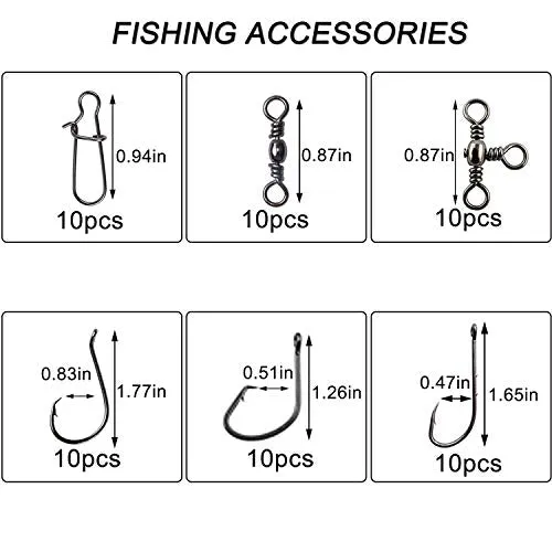 Saltwater Surf Fishing Tackle Kit -138pcs Leader Rigs Saltwater Lures Spoon Sinker Weights Floats Hooks Swivel Beach Fishing Gear
