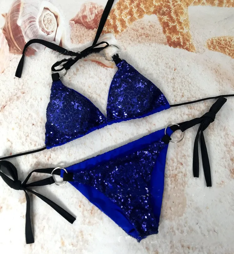 Sexy Body Sequin Bikini Swimsuit with Bra Strap