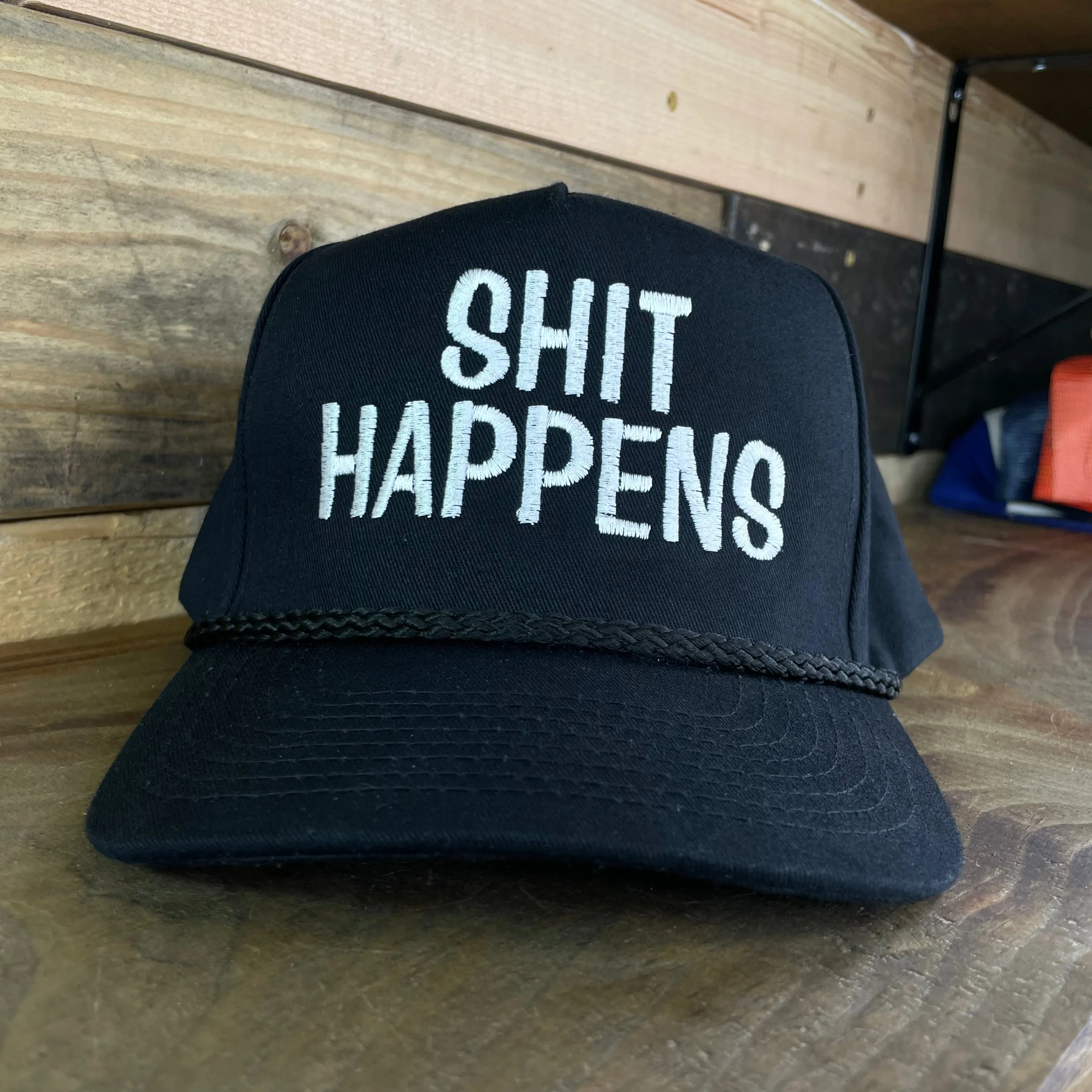 Shit Happens Vintage Black Golf Rope Snapback Cap Hat Funny For Him Custom Embroidered
