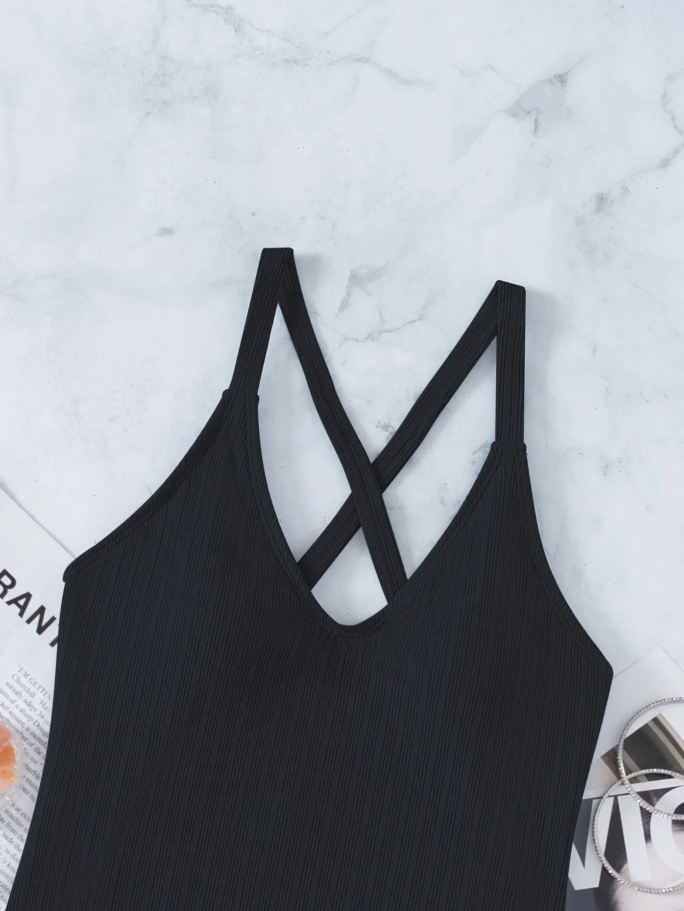Solid Color Bikini Swimsuit with Adjustable Crossover Design