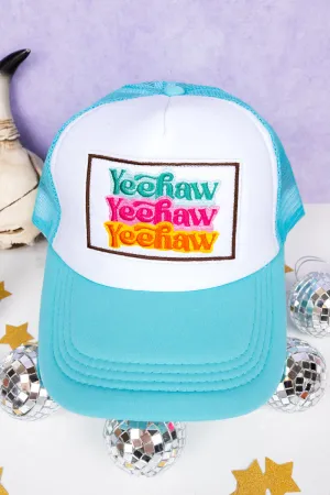 Stacked Yeehaw Blue and White Foam Front Trucker Hat