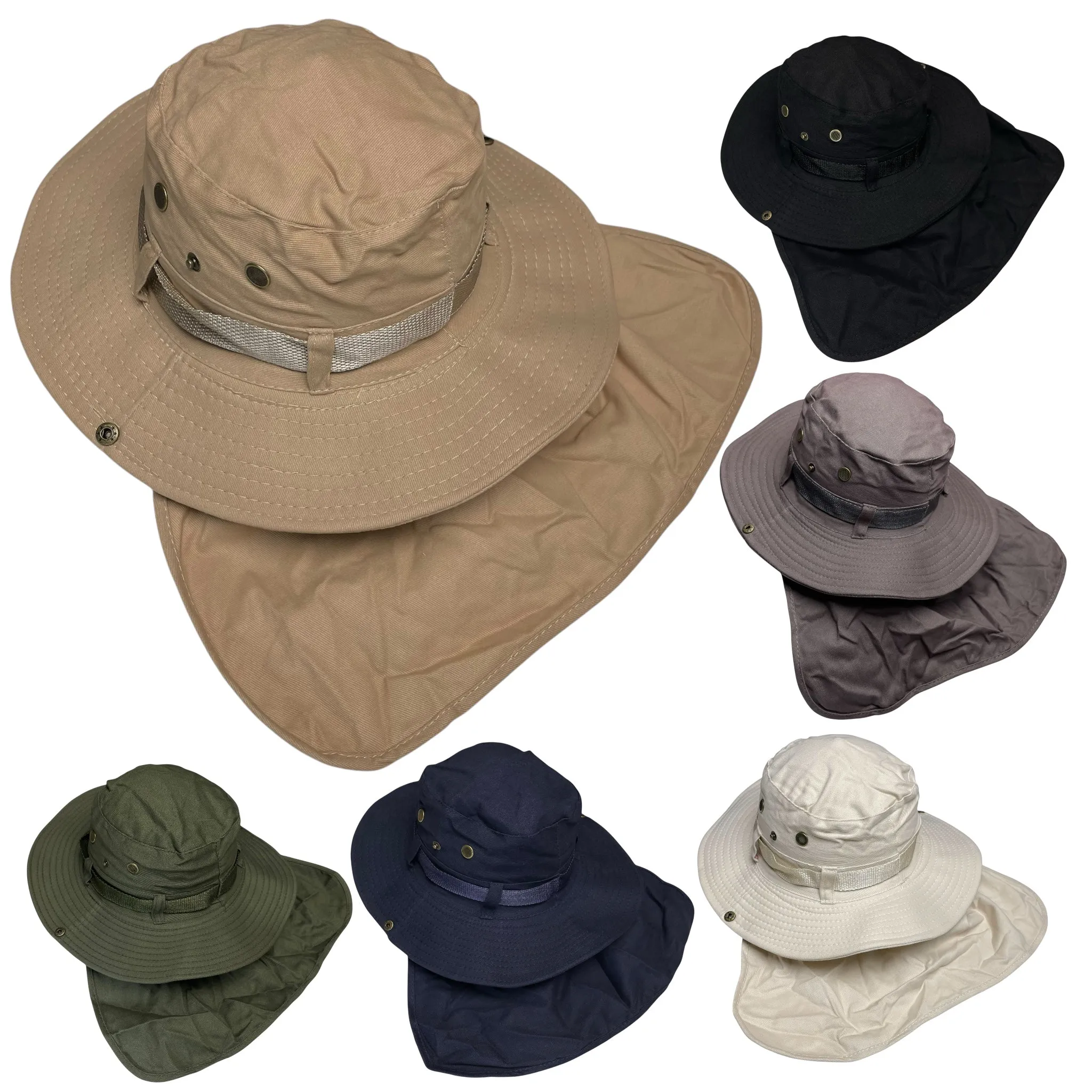 Summer Boonie Hat with Neck Flap, Wide Brim, Sun Protection