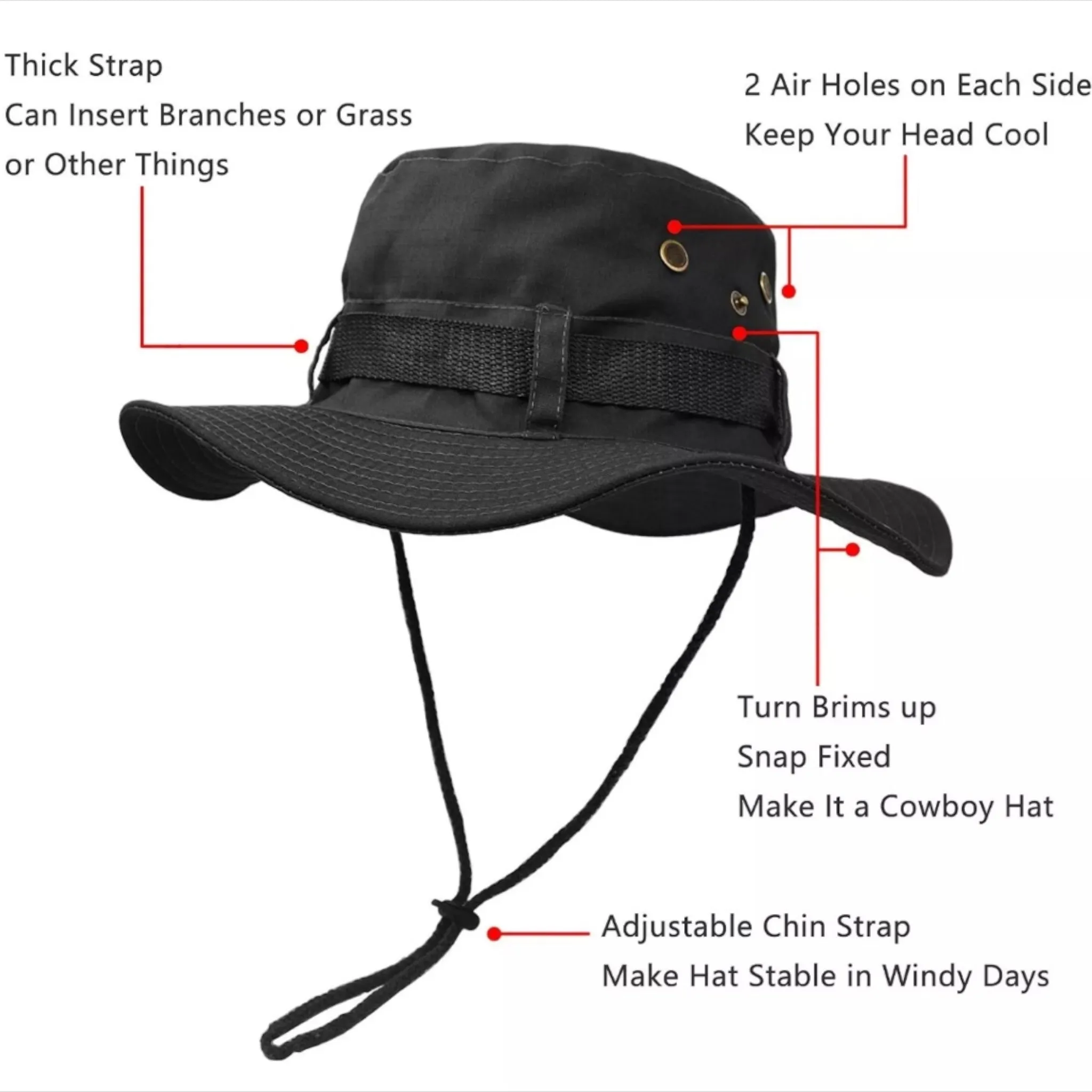 Summer Boonie Hat with Neck Flap, Wide Brim, Sun Protection