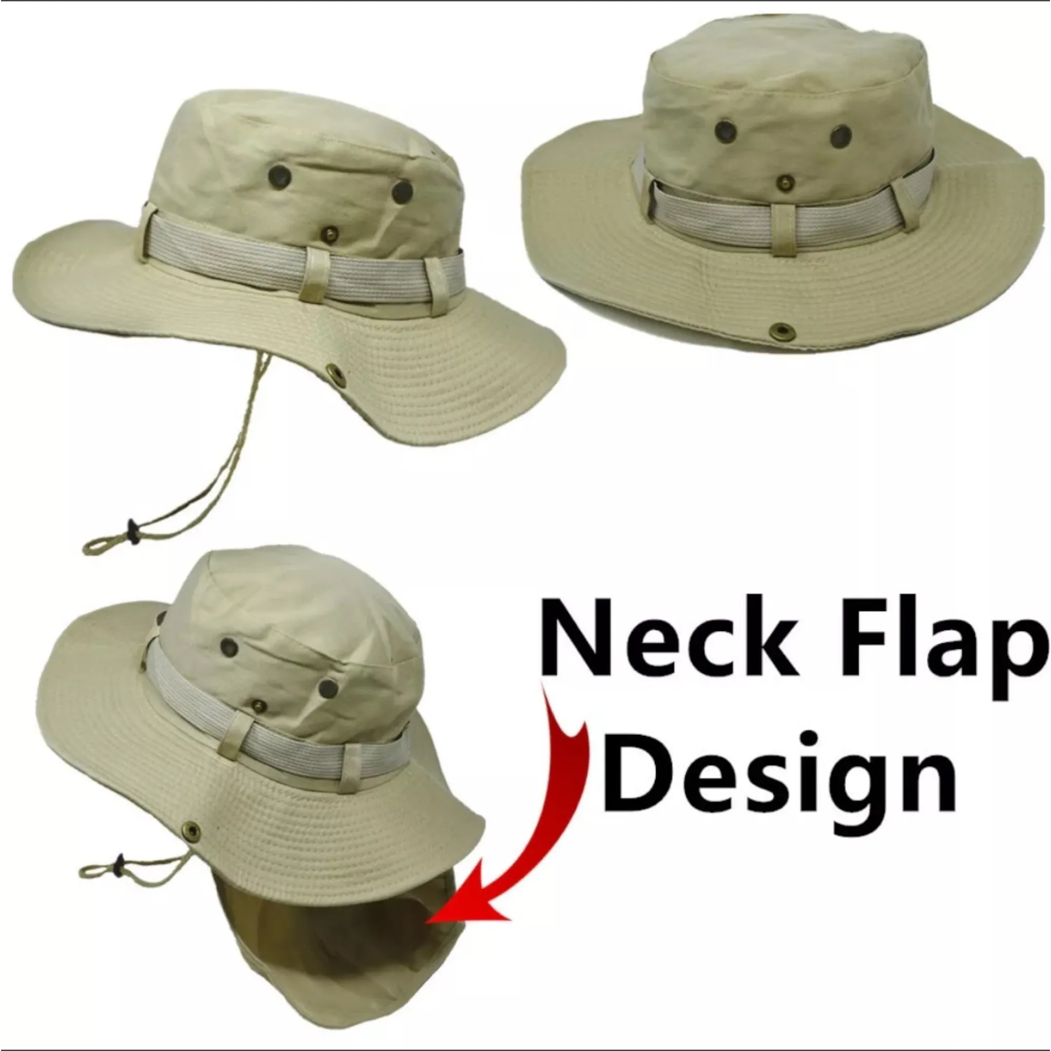 Summer Boonie Hat with Neck Flap, Wide Brim, Sun Protection