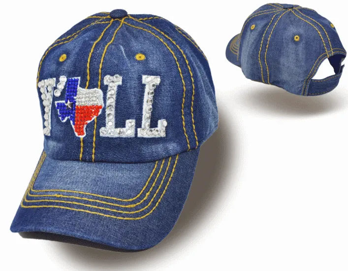 Texas Flag Bling Denim Caps