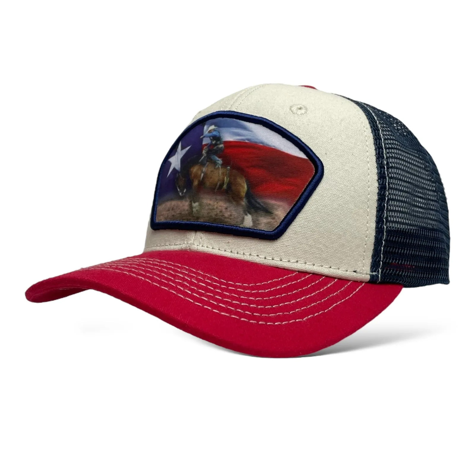 Texas Flag Cowboy Bucking Bronco Horse Snapback Cap, Rodeo Style