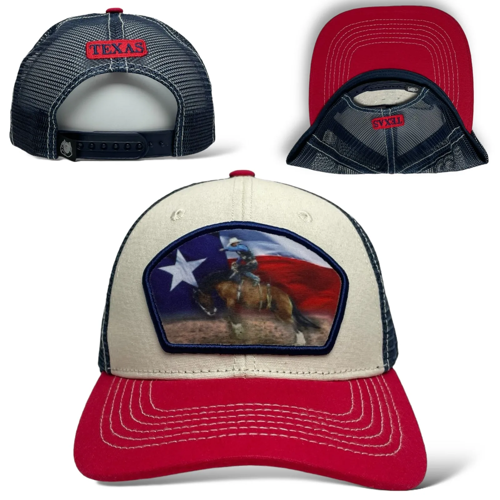 Texas Flag Cowboy Bucking Bronco Horse Snapback Cap, Rodeo Style