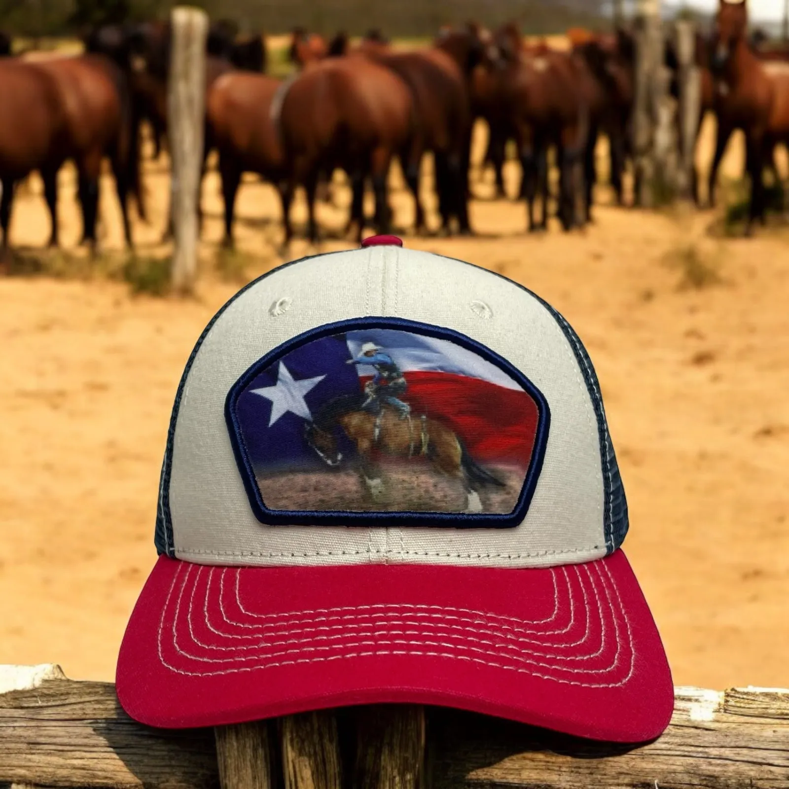 Texas Flag Cowboy Bucking Bronco Horse Snapback Cap, Rodeo Style