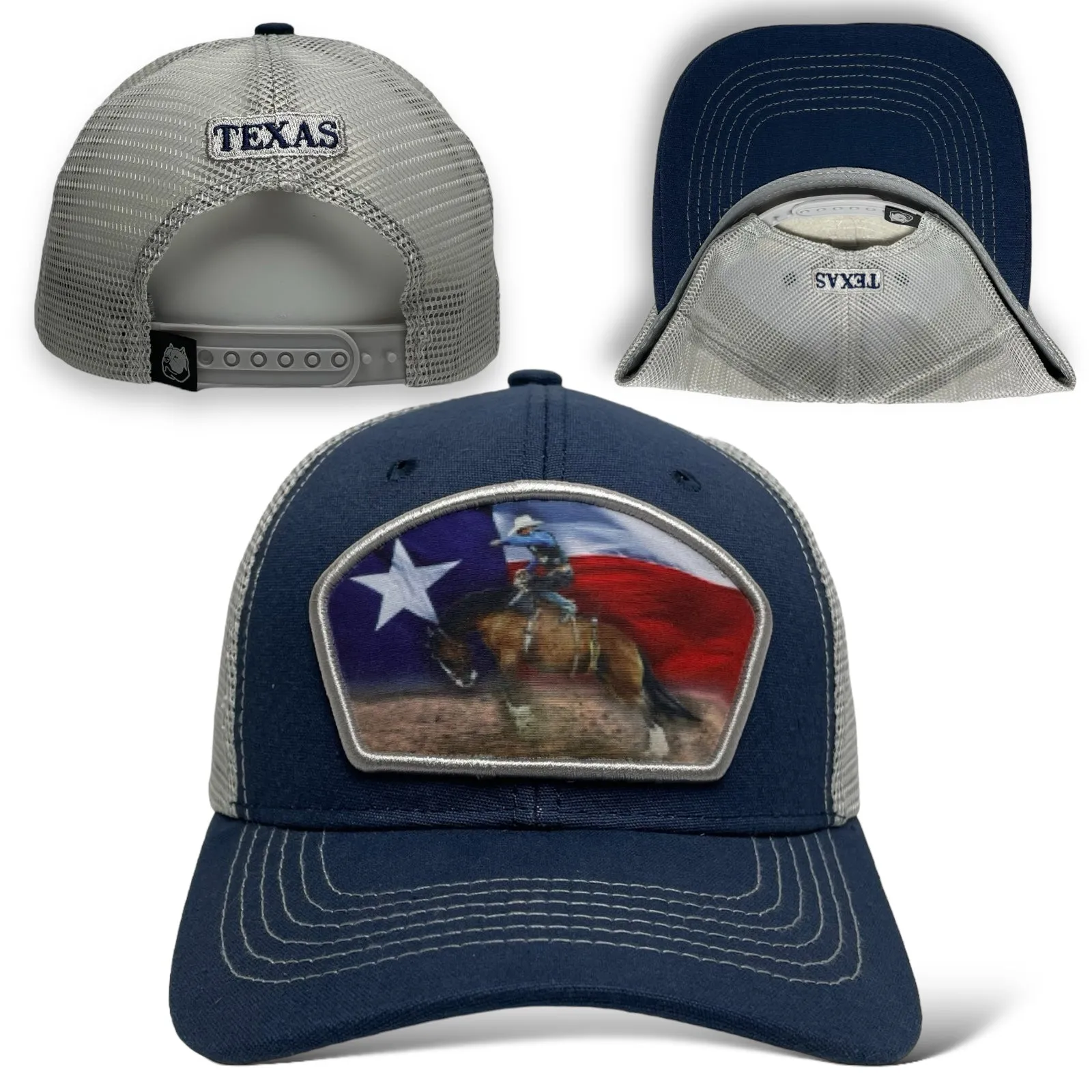 Texas Flag Rodeo Snapback Baseball Cap, Cowboy, Bucking Bronco