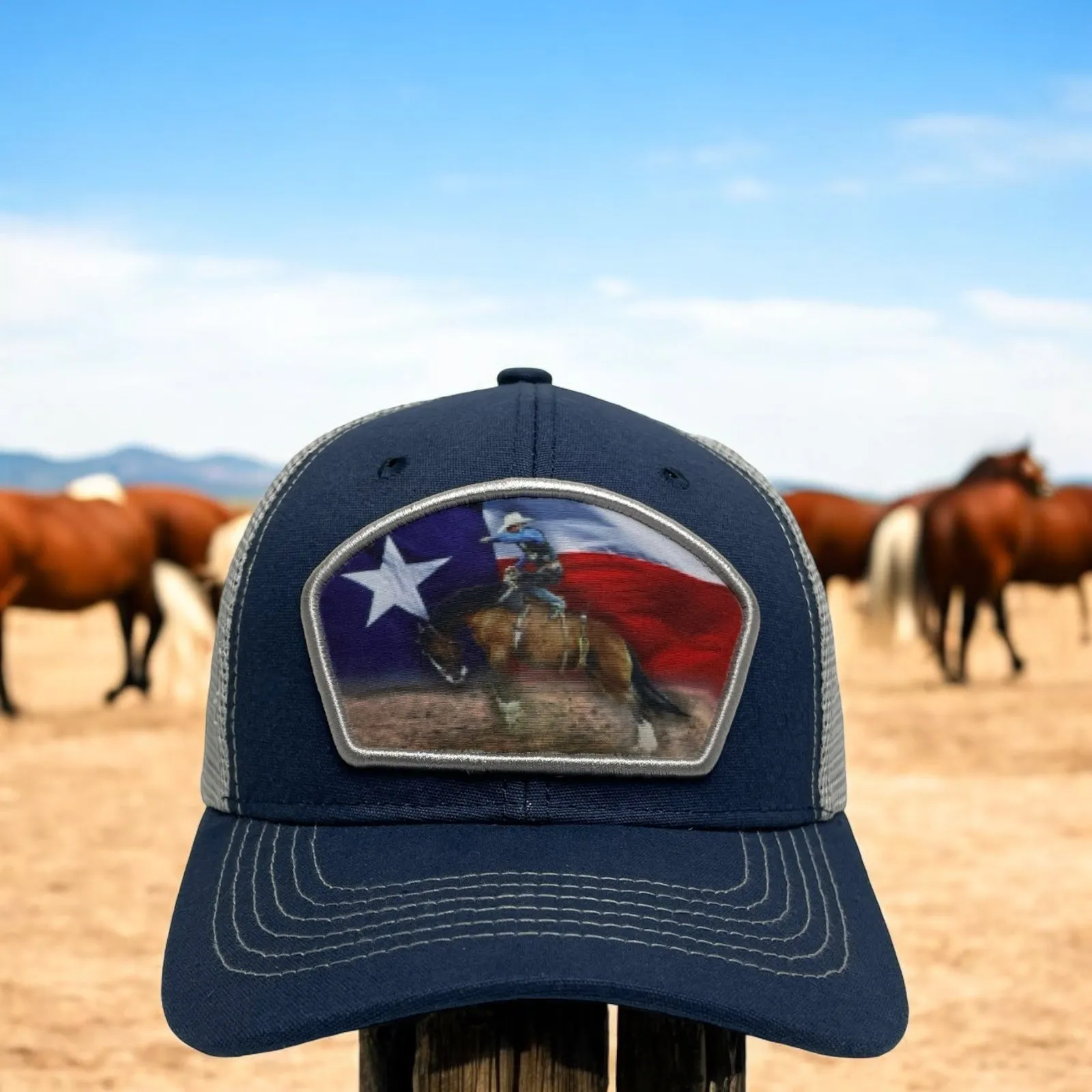 Texas Flag Rodeo Snapback Baseball Cap, Cowboy, Bucking Bronco