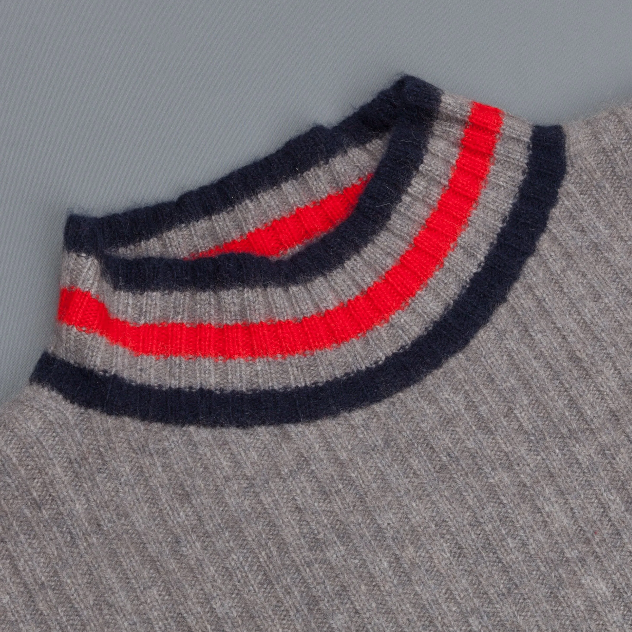 The Elder Statesman for Frans Boone 100% cashmere Odyssey Ribbed Turtleneck Grey Red Navy