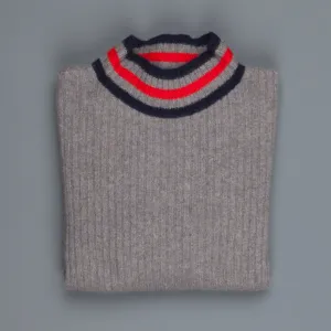 The Elder Statesman for Frans Boone 100% cashmere Odyssey Ribbed Turtleneck Grey Red Navy