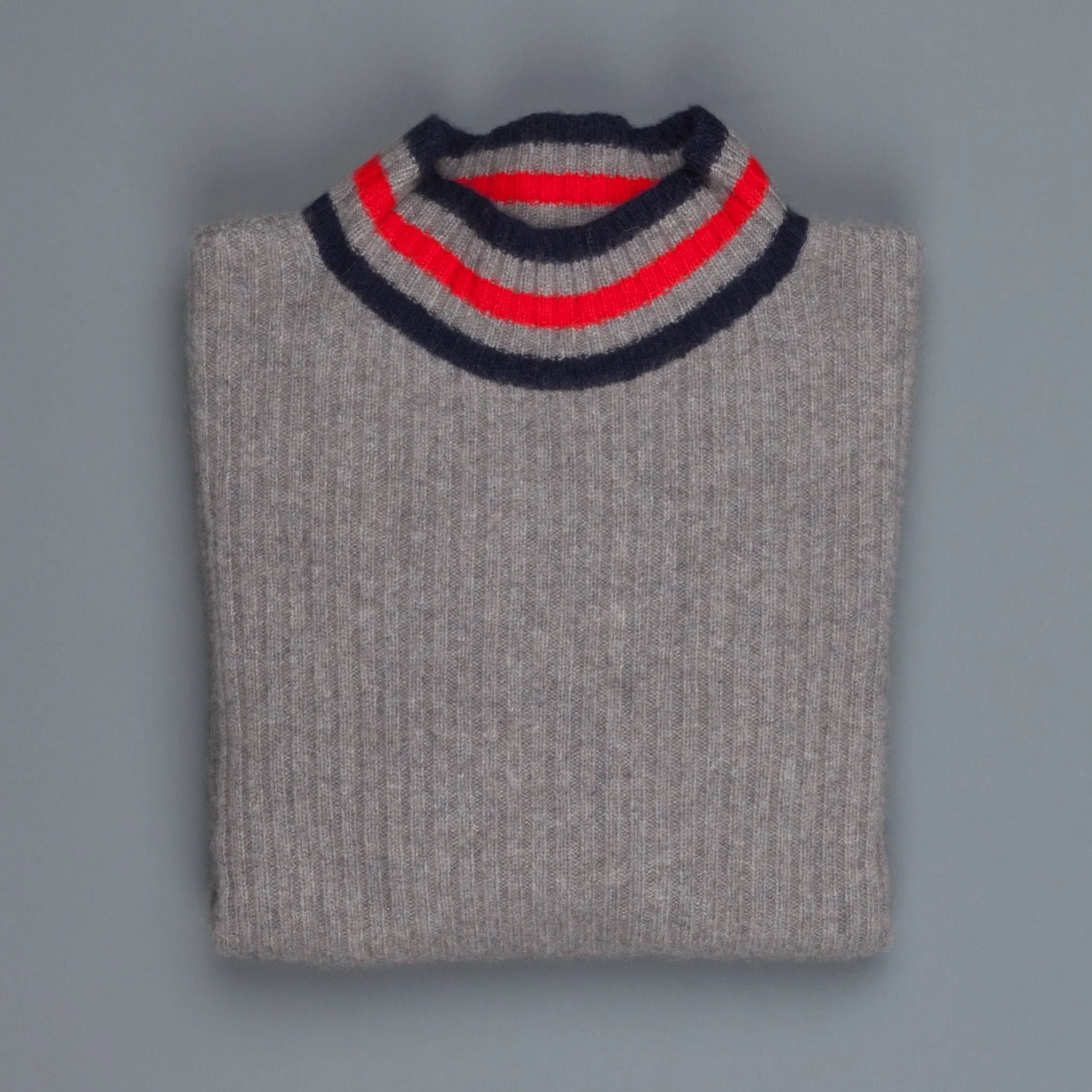 The Elder Statesman for Frans Boone 100% cashmere Odyssey Ribbed Turtleneck Grey Red Navy