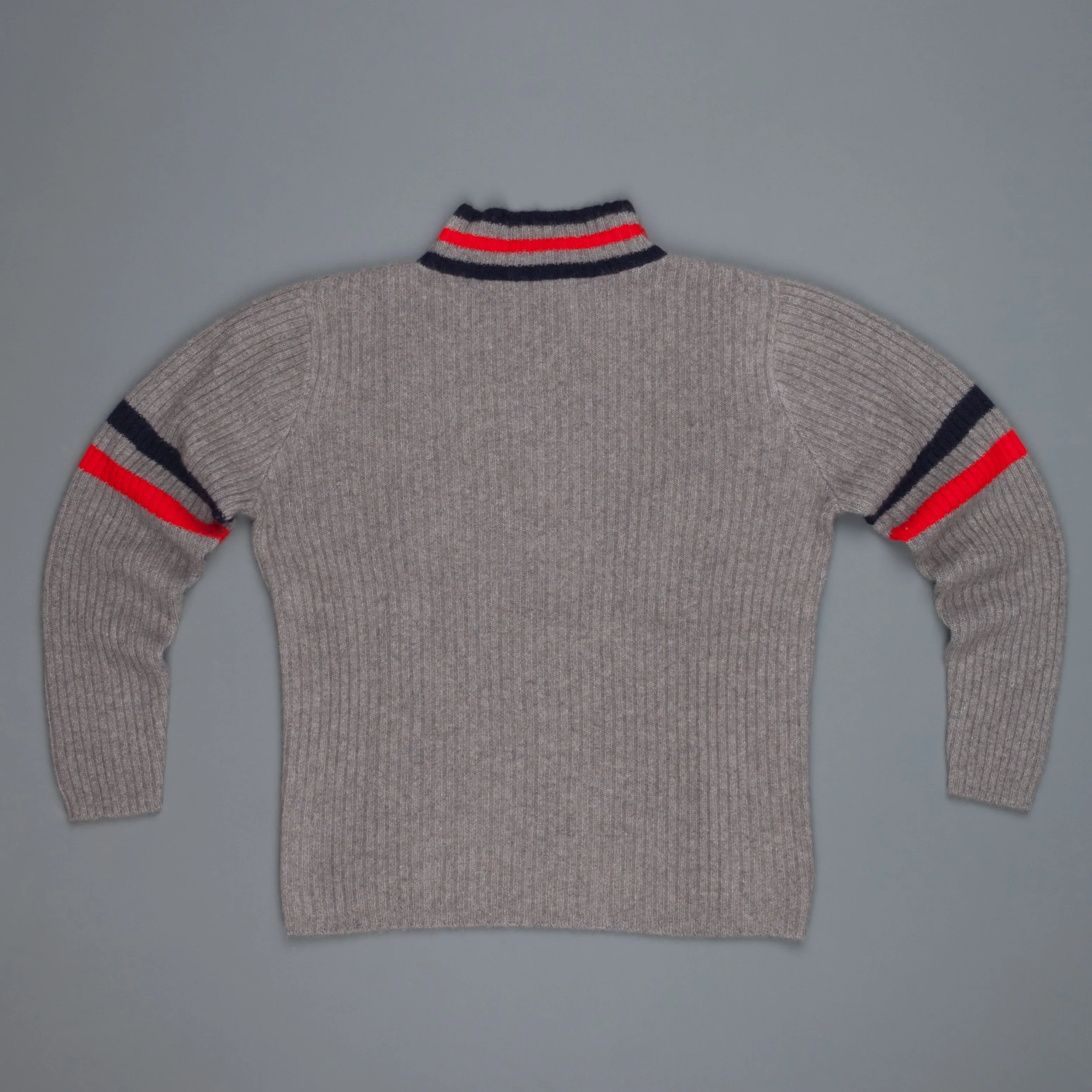 The Elder Statesman for Frans Boone 100% cashmere Odyssey Ribbed Turtleneck Grey Red Navy