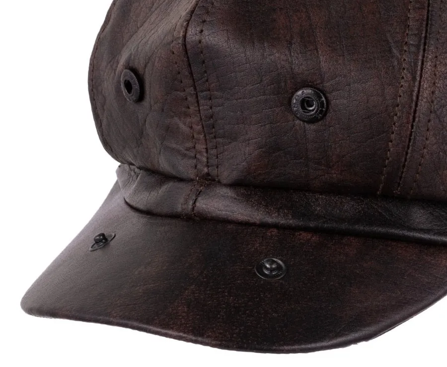 The Merseyside Brown Leather Flat Classic Ivy Vintage Newsboy hat