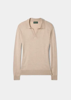 Uma Cotton Cashmere Open Placket Jumper In Sand