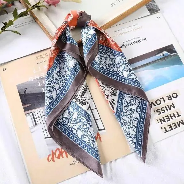 Unique Style Square Silk Scarf Women Headband Fashionable Print Neck Scarfs Office Hair Band Hand For Female Bandana