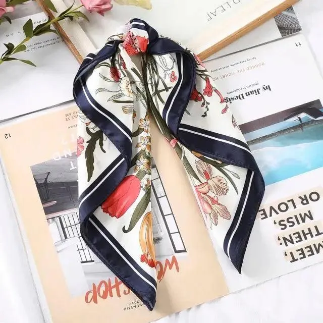 Unique Style Square Silk Scarf Women Headband Fashionable Print Neck Scarfs Office Hair Band Hand For Female Bandana