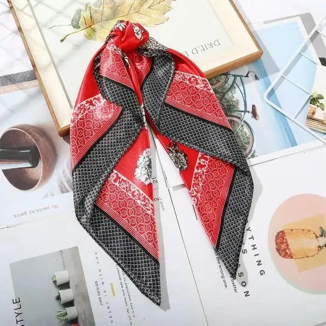 Unique Style Square Silk Scarf Women Headband Fashionable Print Neck Scarfs Office Hair Band Hand For Female Bandana