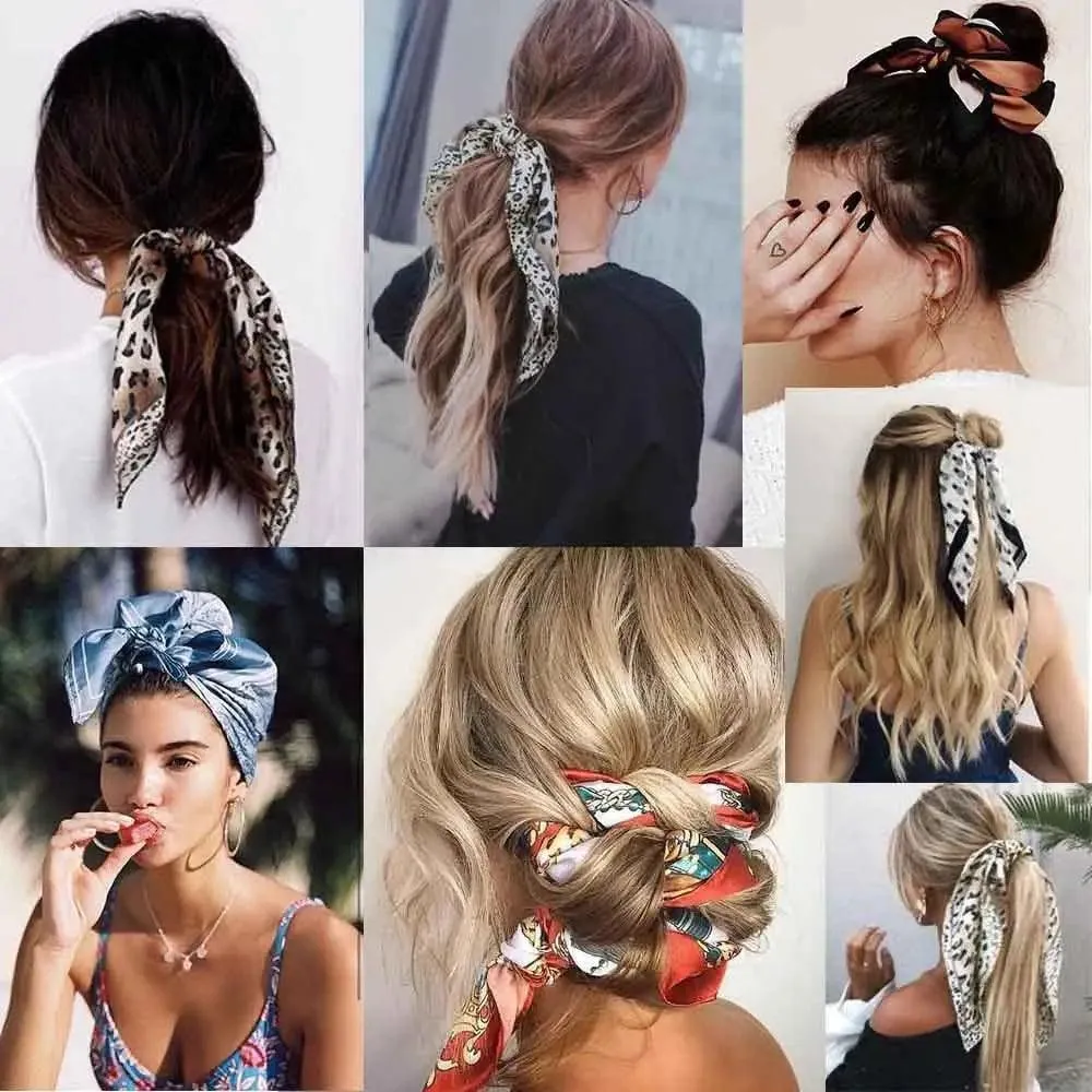 Unique Style Square Silk Scarf Women Headband Fashionable Print Neck Scarfs Office Hair Band Hand For Female Bandana