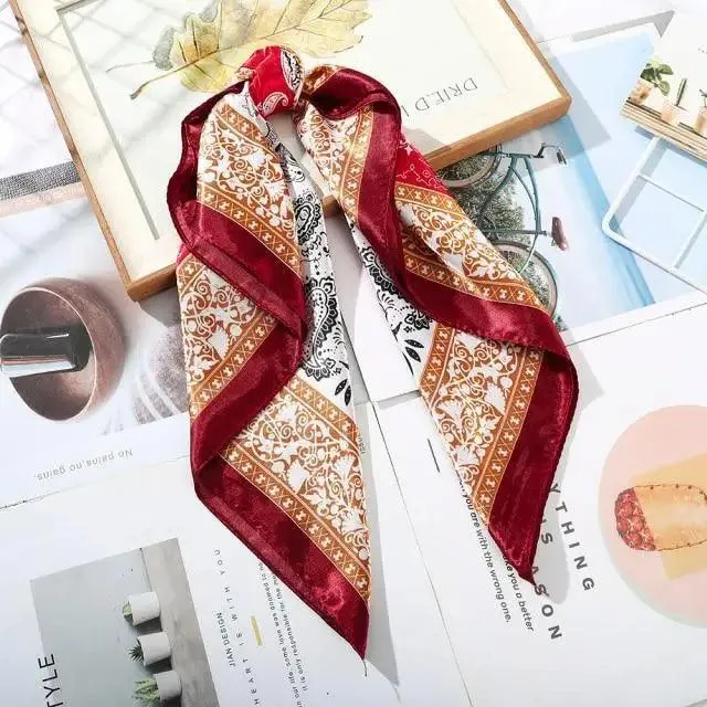 Unique Style Square Silk Scarf Women Headband Fashionable Print Neck Scarfs Office Hair Band Hand For Female Bandana