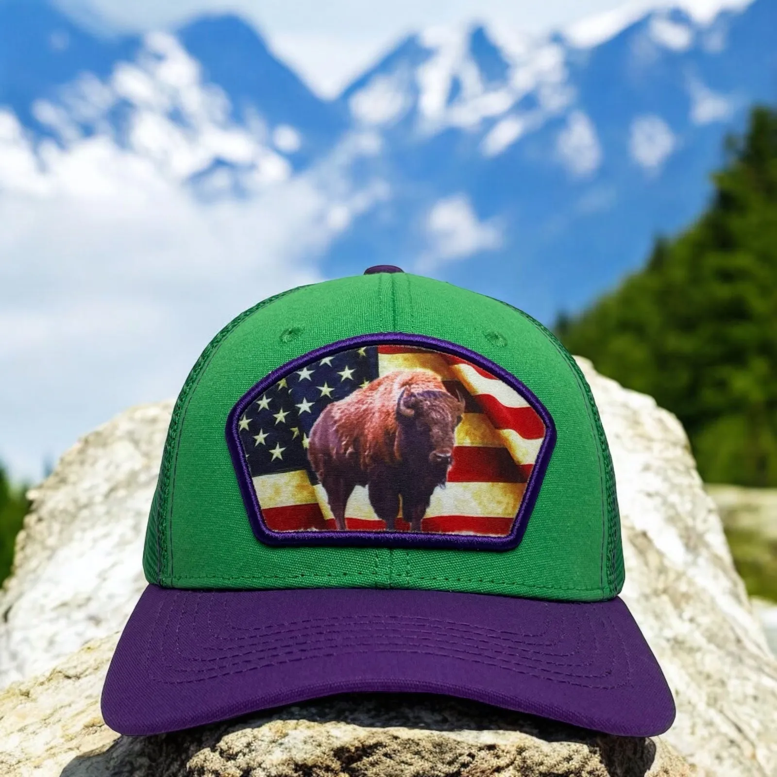 United States America USA Flag Bison Buffalo Patch Snapback Cap