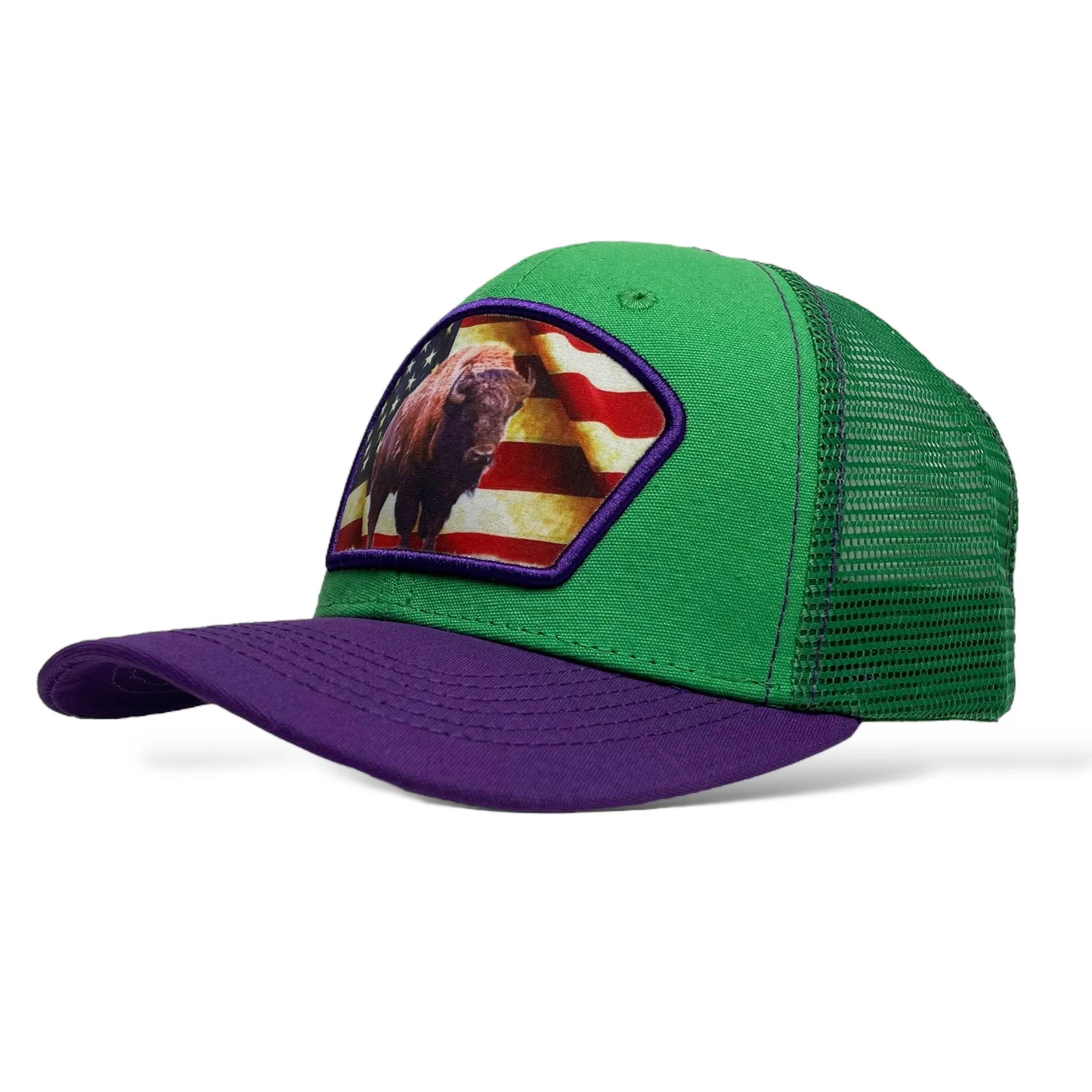 United States America USA Flag Bison Buffalo Patch Snapback Cap