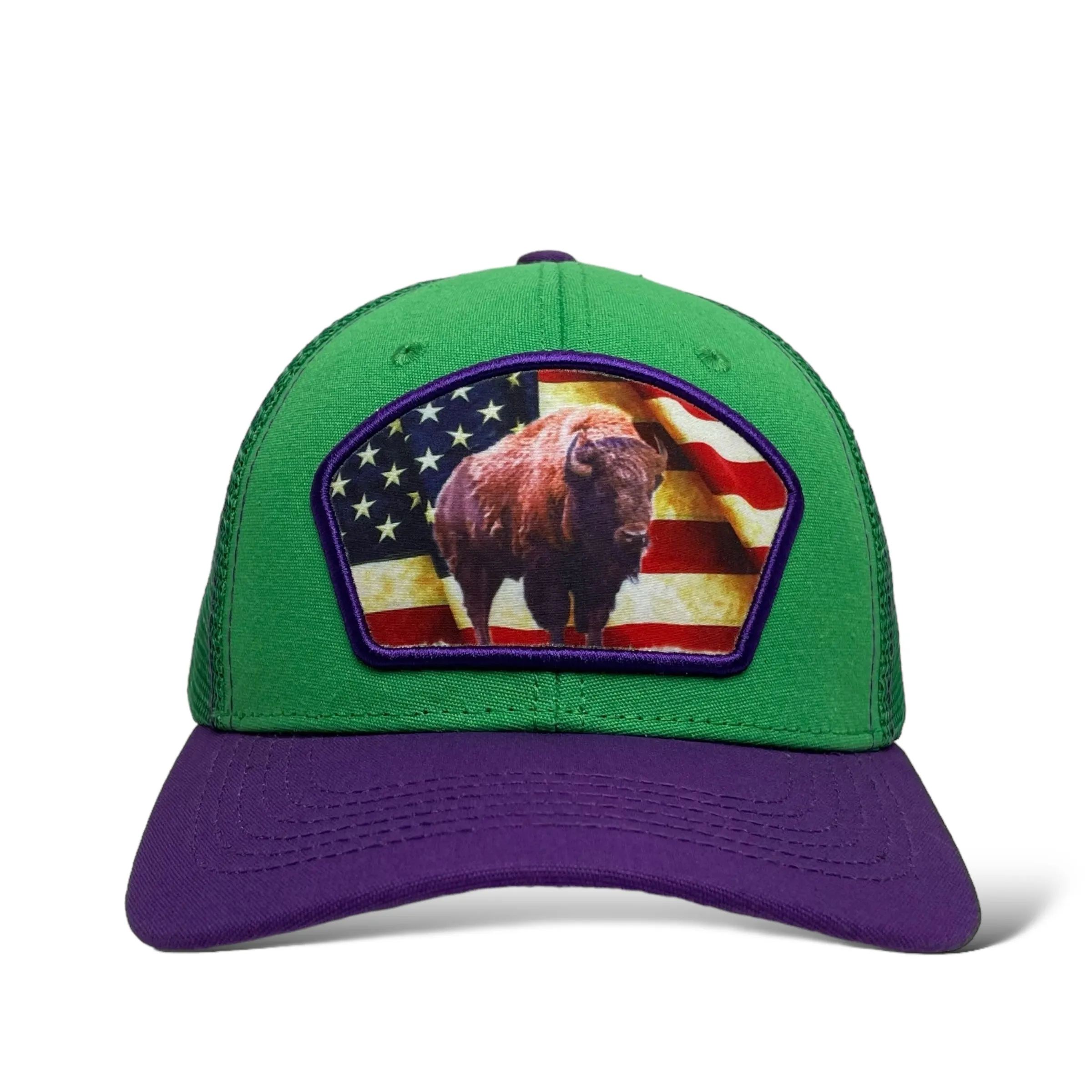 United States America USA Flag Bison Buffalo Patch Snapback Cap