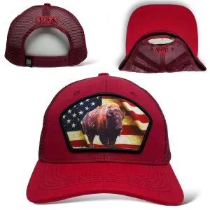 United States USA Flag Bison Buffalo Patch Snapback Trucker Hat