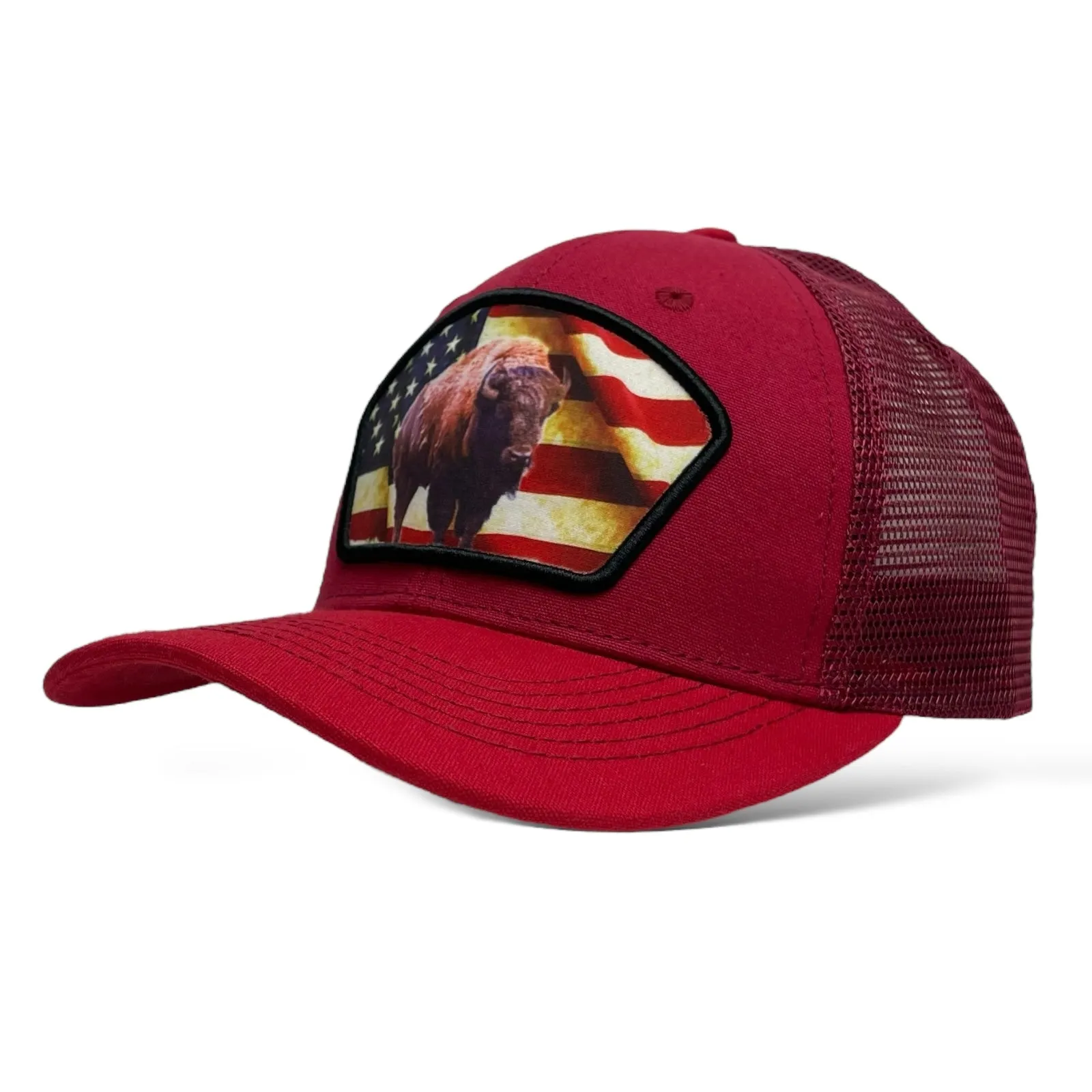 United States USA Flag Bison Buffalo Patch Snapback Trucker Hat