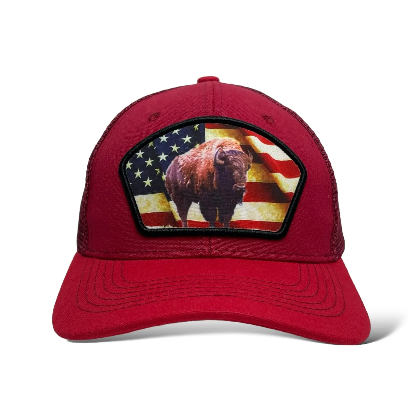 United States USA Flag Bison Buffalo Patch Snapback Trucker Hat