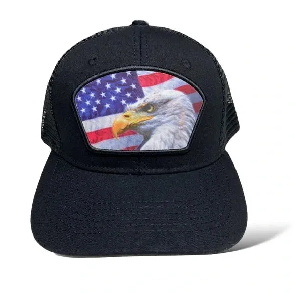 USA American Flag & Eagle Patch Snapback Trucker Hat