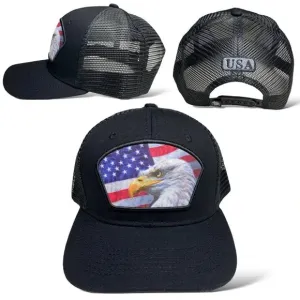 USA American Flag & Eagle Patch Snapback Trucker Hat