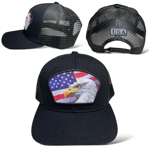 USA American Flag & Eagle Patch Snapback Trucker Hat