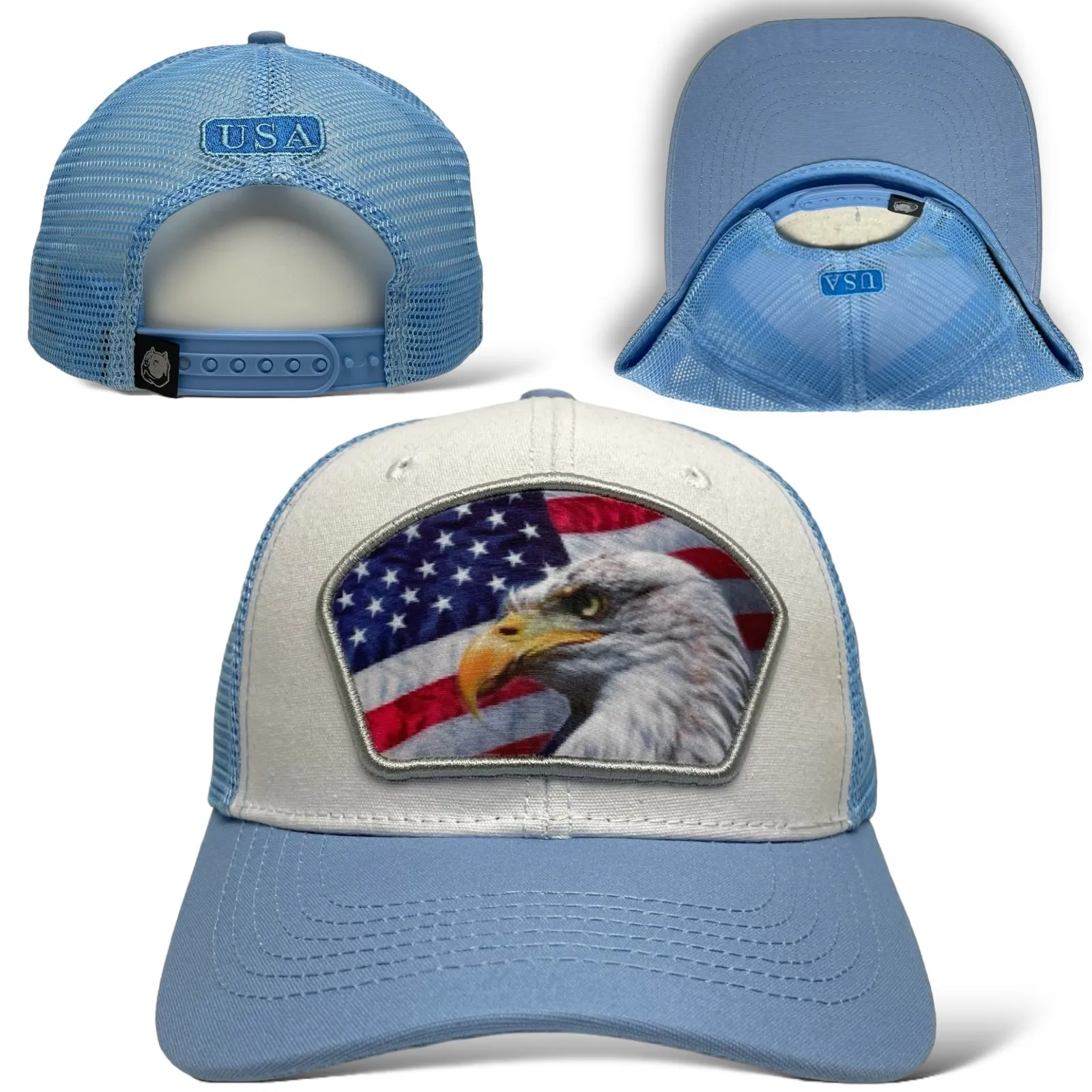 USA Eagle American Flag Patch Snapback Cap, Mesh back, Patriotic Hat