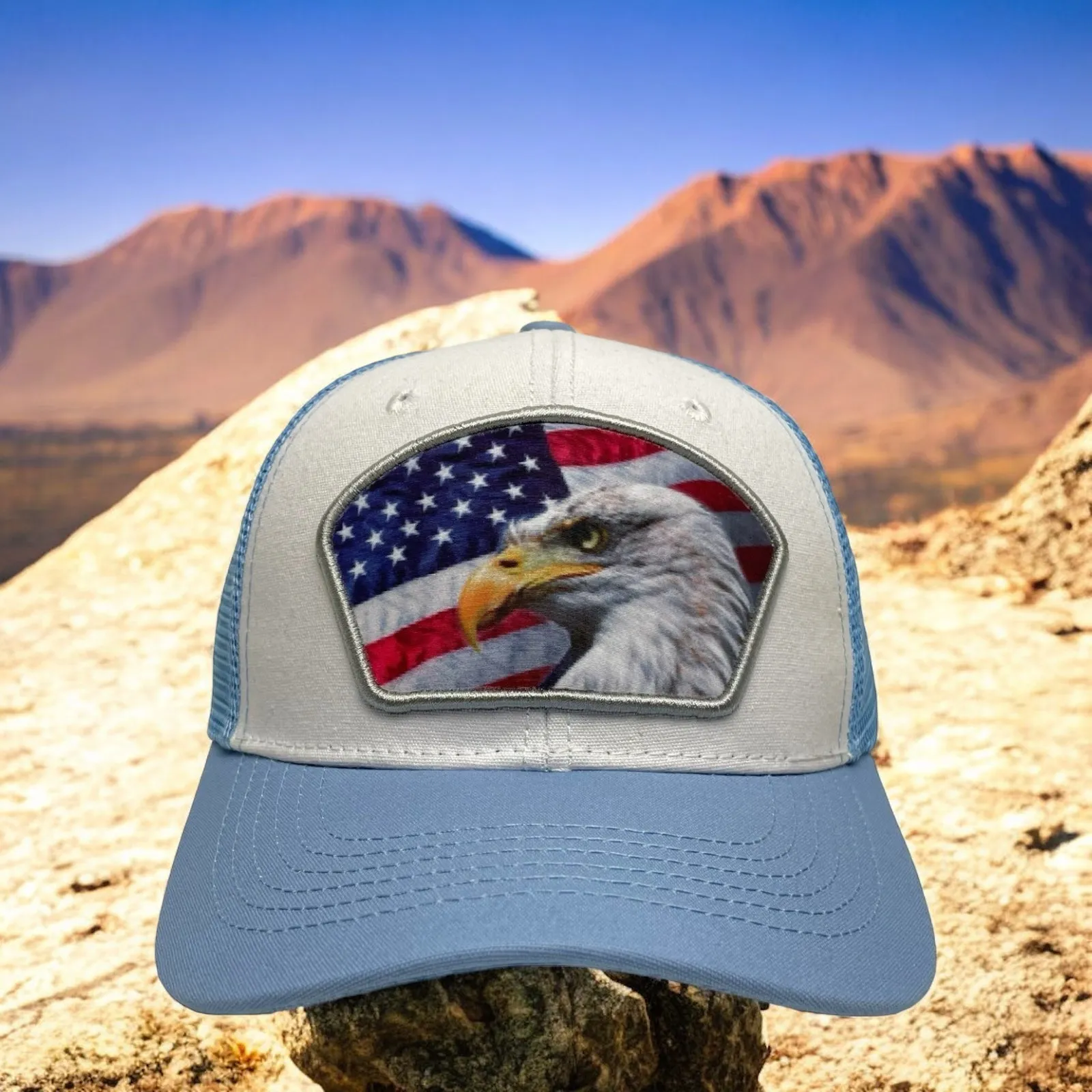 USA Eagle American Flag Patch Snapback Cap, Mesh back, Patriotic Hat