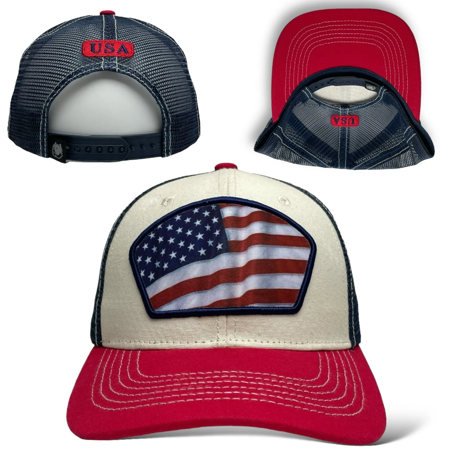 USA Flag Printed Patch Trucker Hat, Snapback, Unisex