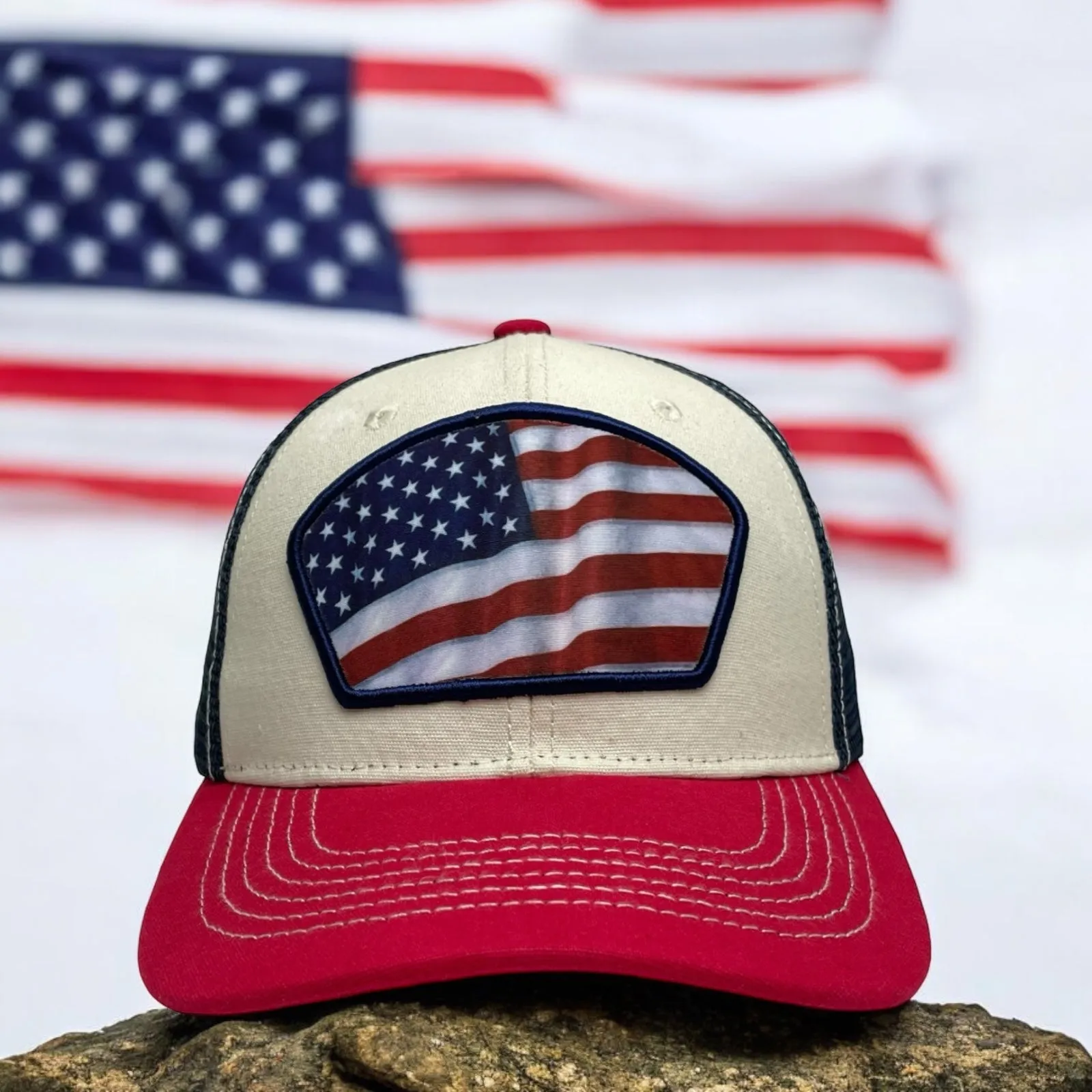 USA Flag Printed Patch Trucker Hat, Snapback, Unisex