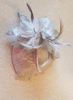 Vintage 40s 50s Hat  Laced Teardrop Hat Feather fascinator Silver Grey fascinator, Silvergrey Teardrop hat fascinator