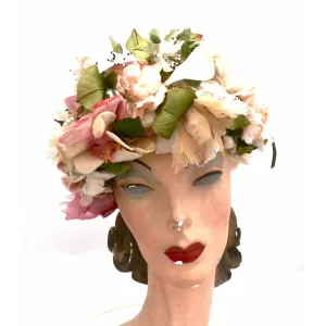 Vintage Christian Dior Hat Silk Floral Explosion 1950s Large