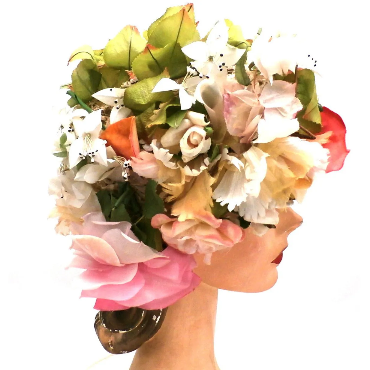 Vintage Christian Dior Hat Silk Floral Explosion 1950s Large