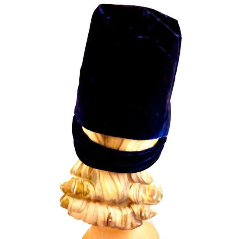 Vintage Deep Blue Velvet Tall Architectural Hat 1940S By Billie 22" Medium